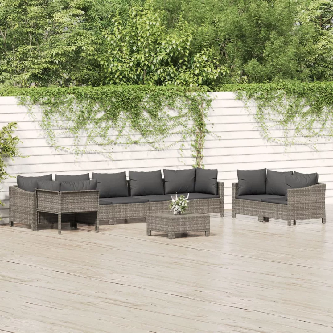 Vidaxl 9-tlg. Garten-lounge-set Mit Kissen Grau Poly Rattan günstig online kaufen