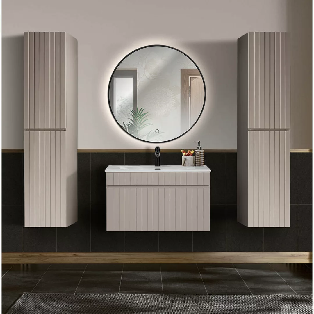 Badezimmer Komplett Set 2 Hochschränke 81 cm Waschtisch LED Spiegel IRAKLIO günstig online kaufen