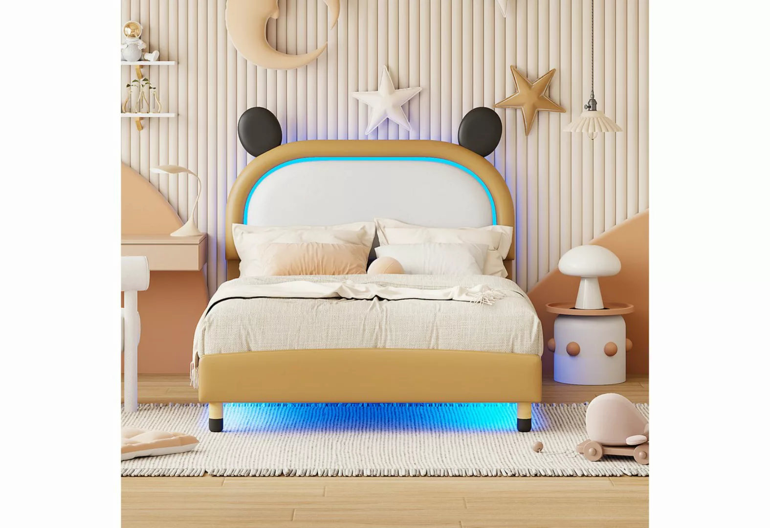 Ulife Polsterbett Kinderbett Flachbett, PU-Leder Zweifarbig mit LED-Licht, günstig online kaufen