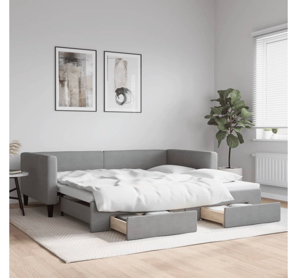 furnicato Bett Tagesbett Ausziehbar mit Schubladen Hellgrau 100x200 cm Stof günstig online kaufen