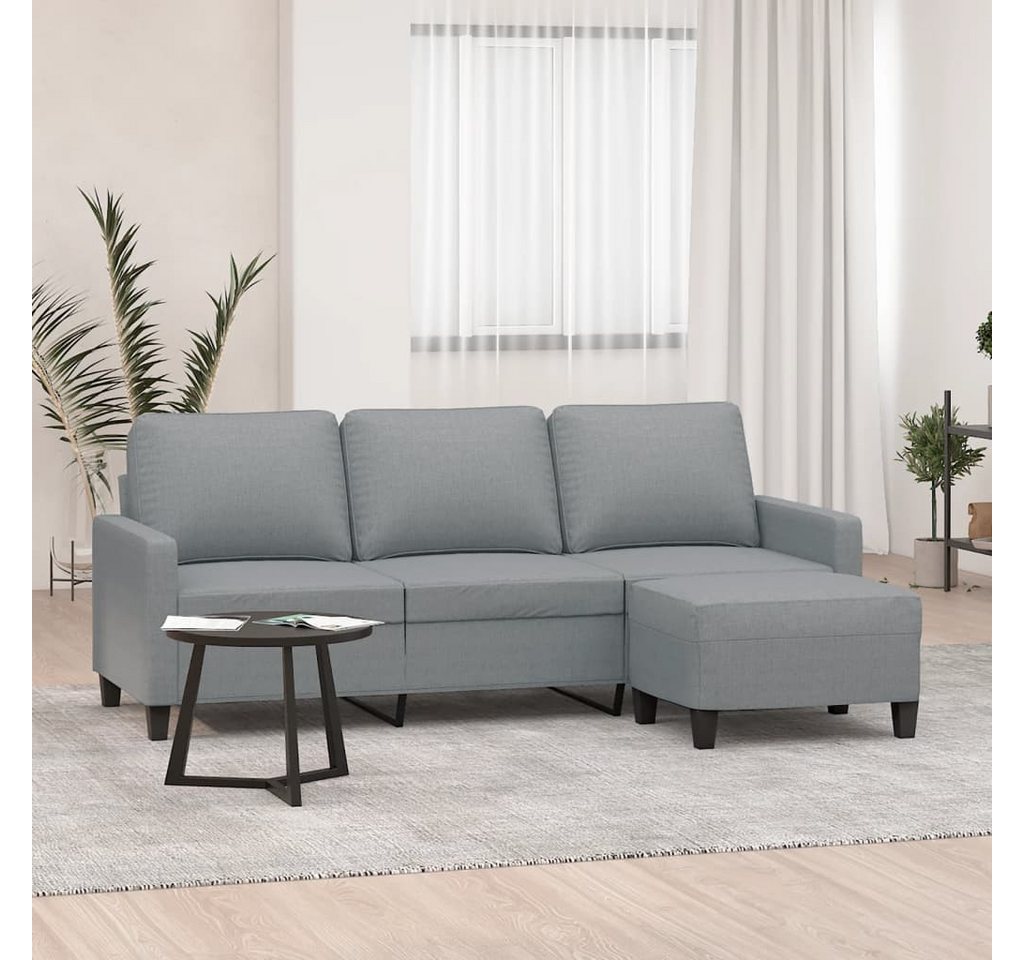 vidaXL Sofa 3-Sitzer-Sofa mit Hocker Stoff, Hellgrau günstig online kaufen