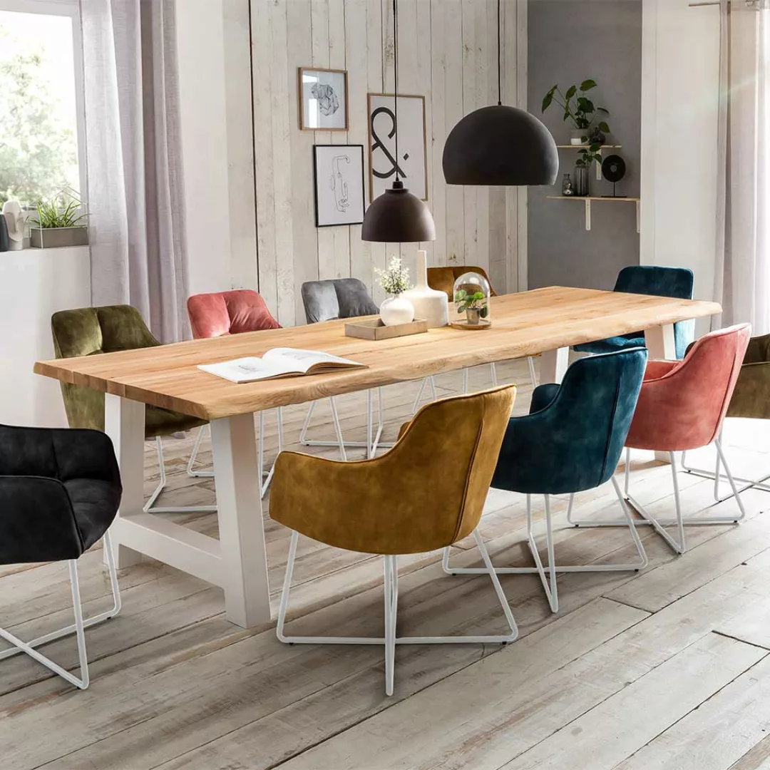 Loft Design Tisch aus Eiche Massivholz und Metall natürlicher Baumkante günstig online kaufen