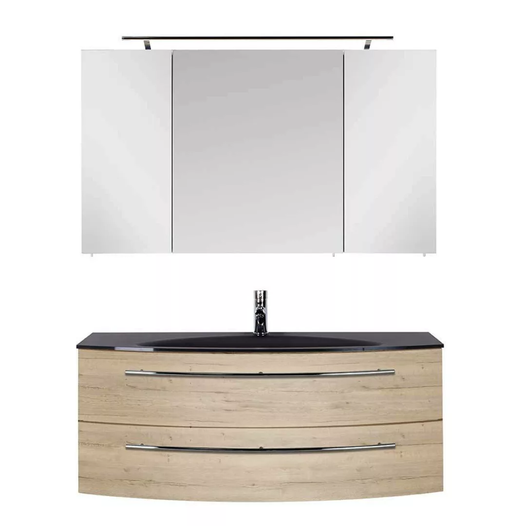 Waschplatz mit Spiegelschrank in Eiche Bianco Touchwood Made in Germany (zw günstig online kaufen