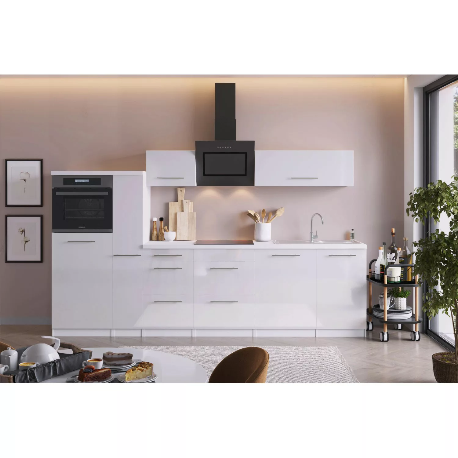 Respekta Premium Küchenzeile RP310HWW42060BS 310 cm Hochglanz Weiß günstig online kaufen