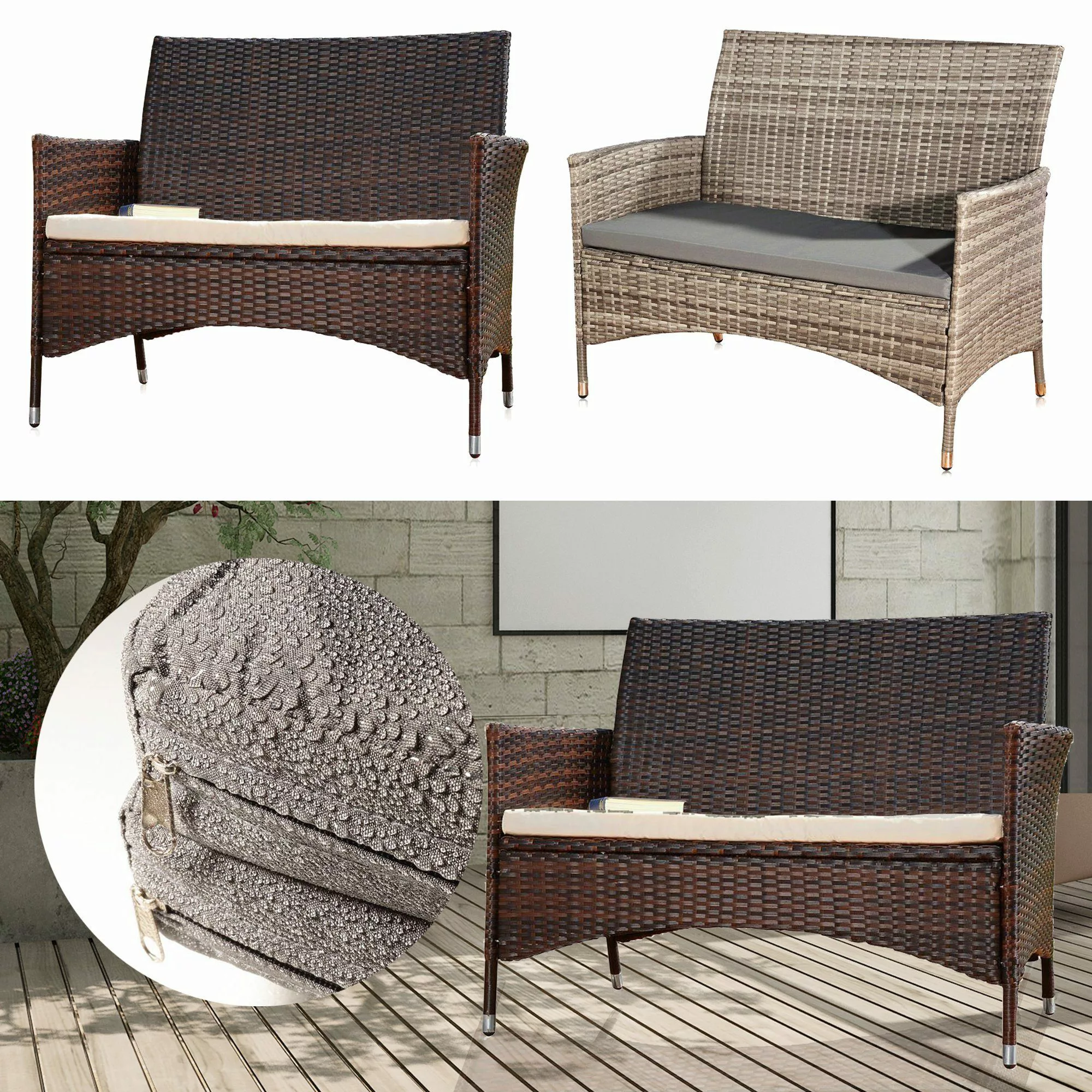 Melko Gartenbank Gartenbank Polyrattan Sitzpolster Rattanbank günstig online kaufen