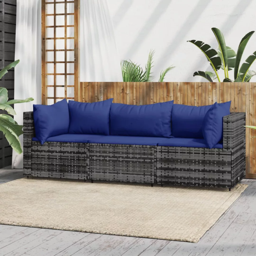 Vidaxl 3-tlg. Garten-lounge-set Mit Kissen Grau Poly Rattan günstig online kaufen