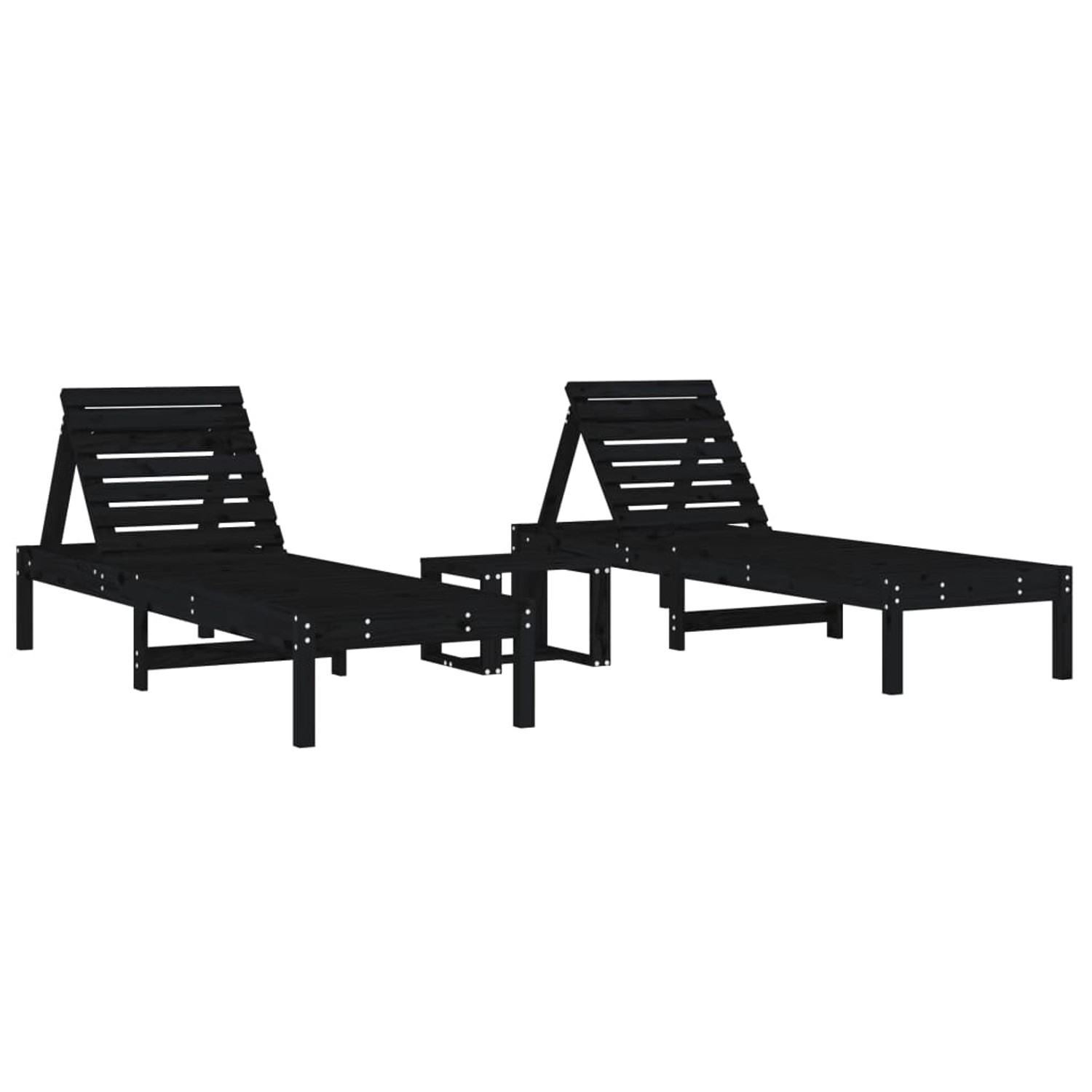 vidaXL Sonnenliegen 2 Stk. mit Tisch Schwarz Massivholz Kiefer günstig online kaufen