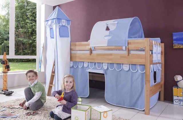 Natur24 Kinderbett Halbhohes Einzelbett Kim Buche lackiert 90x200cm Einzelb günstig online kaufen