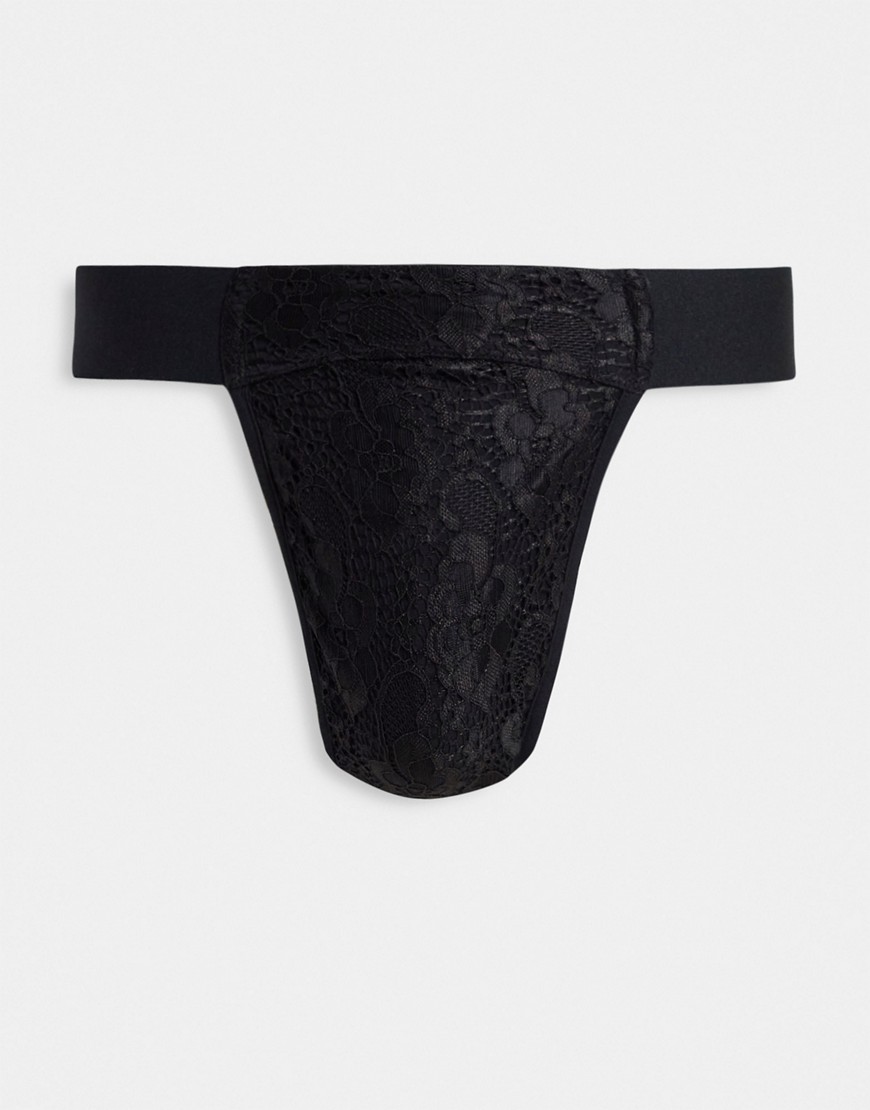 ASOS DESIGN – Tanga aus Spitze in Schwarz günstig online kaufen