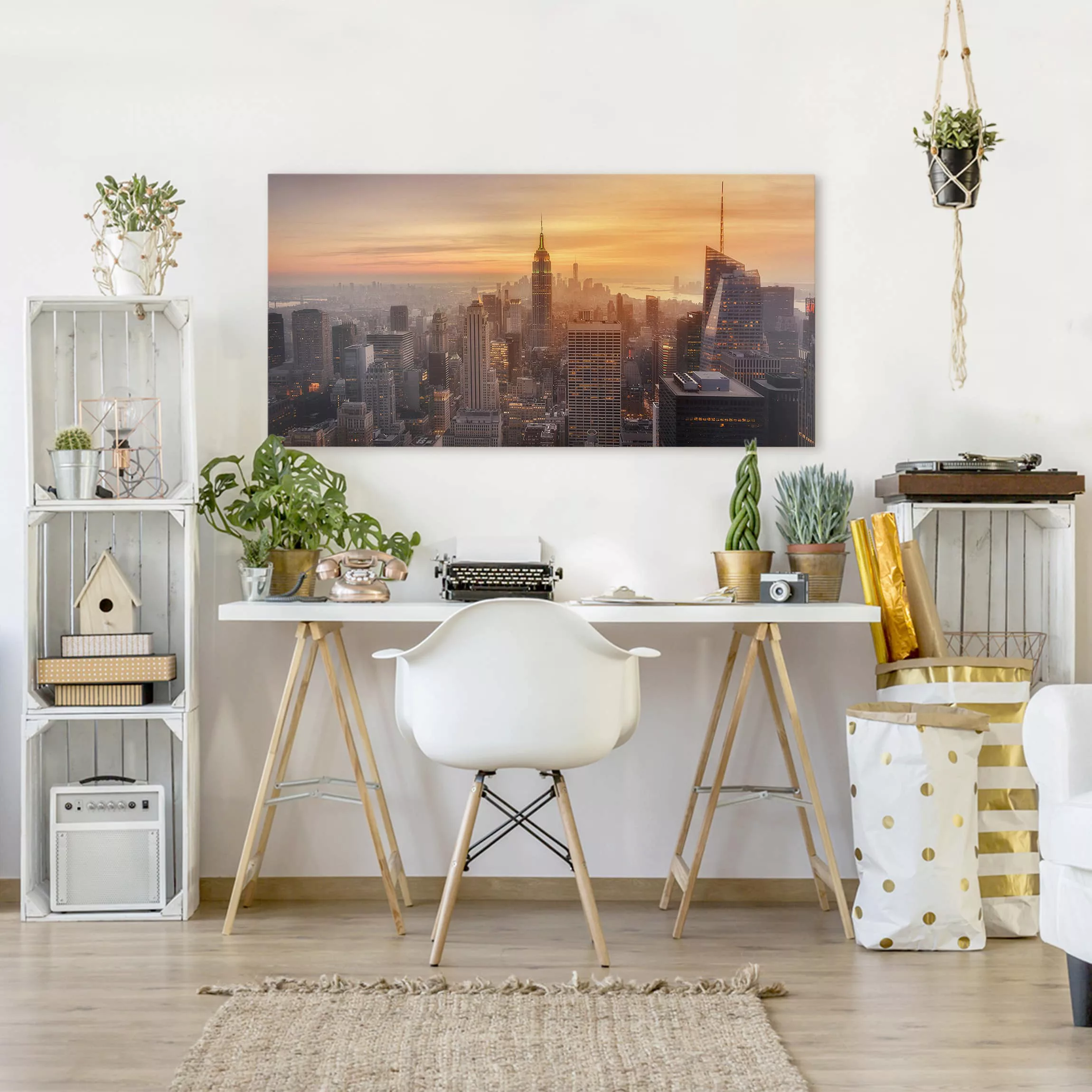 Leinwandbild New York - Querformat Manhattan Skyline Abendstimmung günstig online kaufen