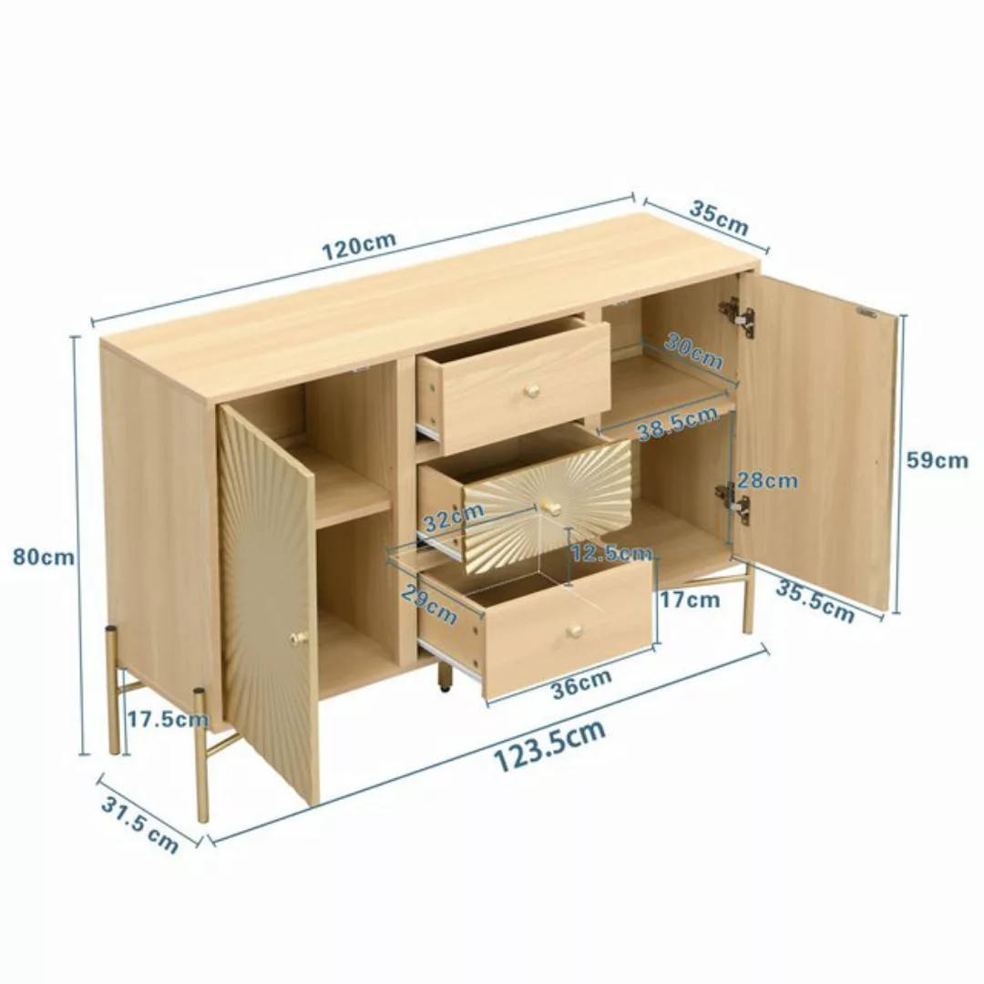 Furnishings Home Beistellschrank Holzschrank mit 3 Schubladen + 4 Fächern ( günstig online kaufen