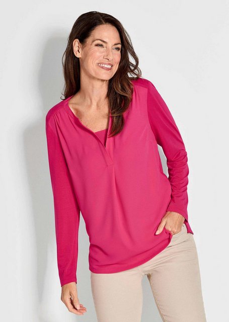 GOLDNER Shirtbluse Kurzgröße: Blusenshirt mit Chiffon-Einsatz günstig online kaufen