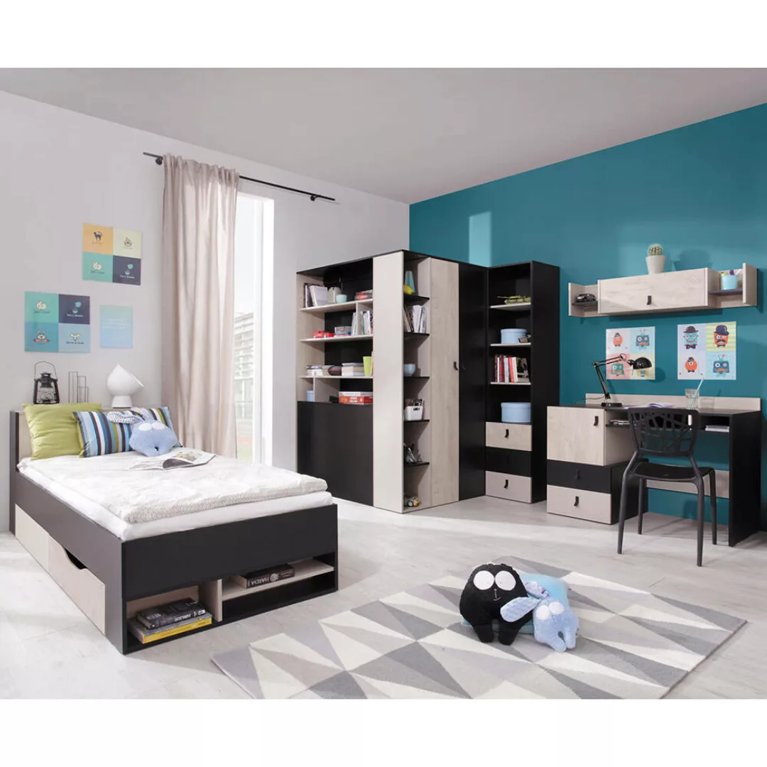 Jugendzimmer Set 5-teilig PITTSBURGH-133 mit Jugendbett 90x200 in schwarz m günstig online kaufen