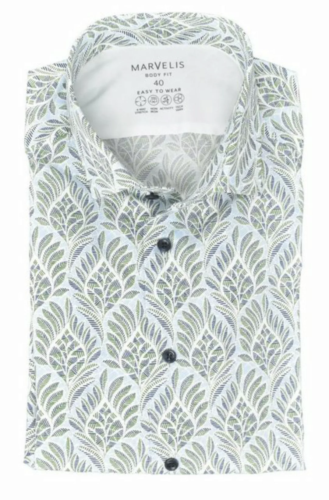 MARVELIS Langarmhemd Easy To Wear Hemd - Body Fit - Langarm - Muster - Blau günstig online kaufen