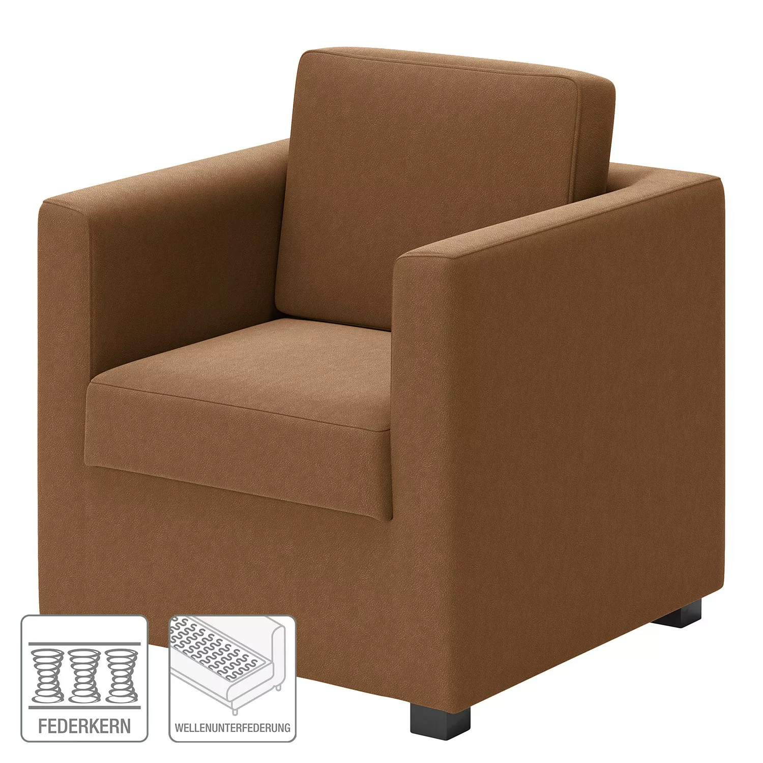 home24 loftscape Sessel Deven I Mittelbraun Echtleder 74x83x74 cm (BxHxT) günstig online kaufen
