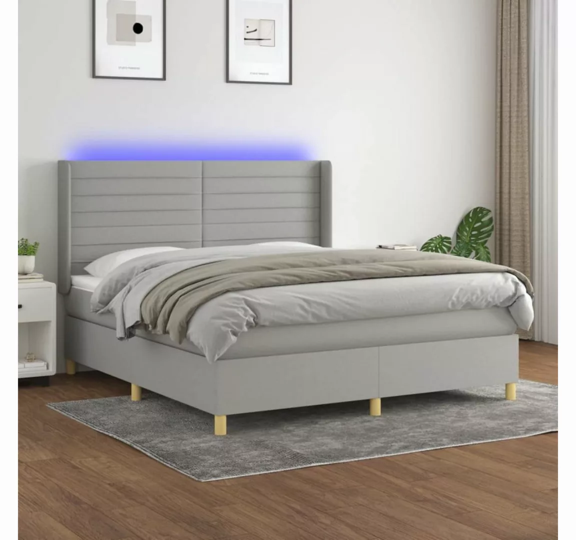 vidaXL Boxspringbett Boxspringbett mit Matratze LED Hellgrau 160x200 cm Sto günstig online kaufen