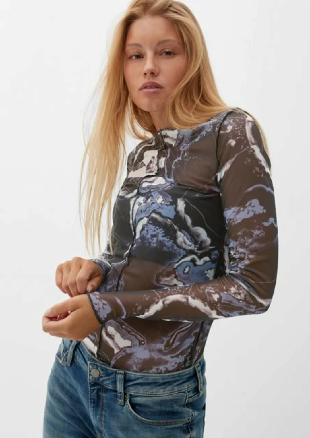 QS Langarmshirt Semitransparentes Shirt Ziernaht günstig online kaufen