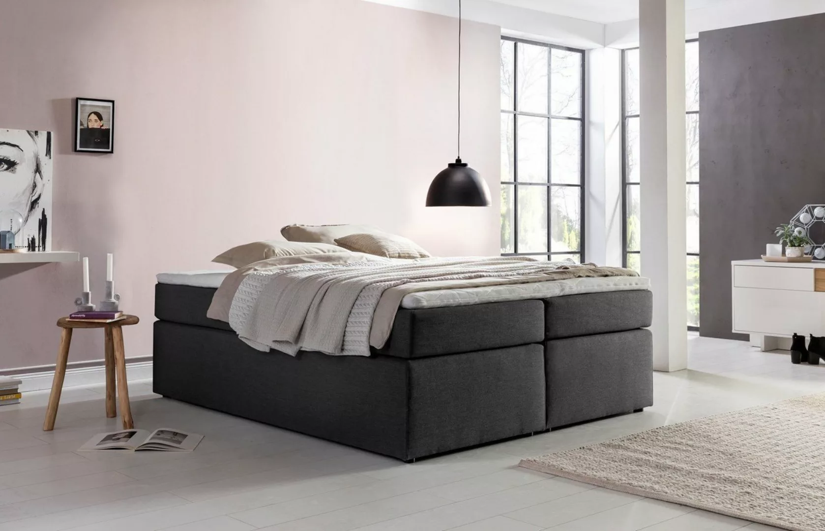 Möbelfreude Boxspringbett Boxspringbett Bella Anthrazit 200x220 cm H2, Anth günstig online kaufen