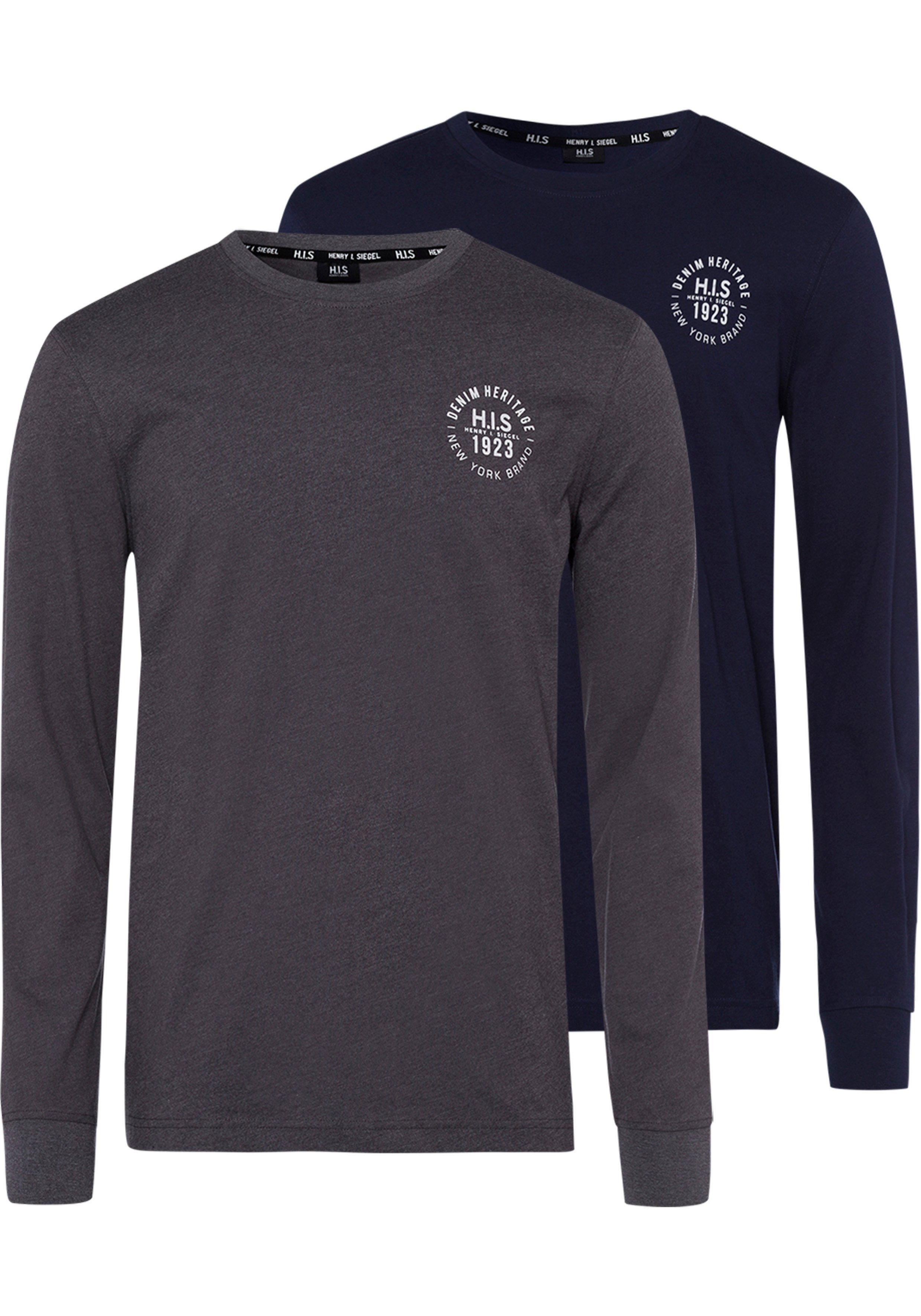 H.I.S Langarmshirt, (Packung, 2 tlg., 2er-Pack), Langarm, bedruckt, Rundhal günstig online kaufen