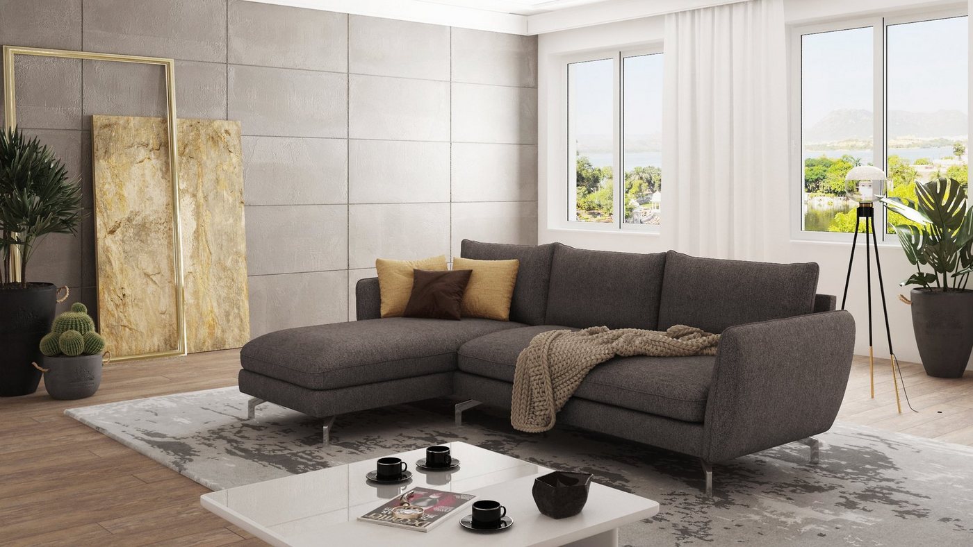 S-Style Möbel Ecksofa Benita mit Silber Metall Füßen, Ottomane links oder r günstig online kaufen