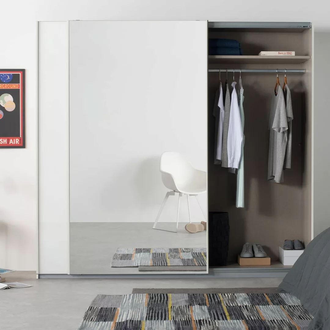 Malix Kleiderschrank mit 2 Schiebetueren (225 cm), Premium in Weiss mit wei günstig online kaufen