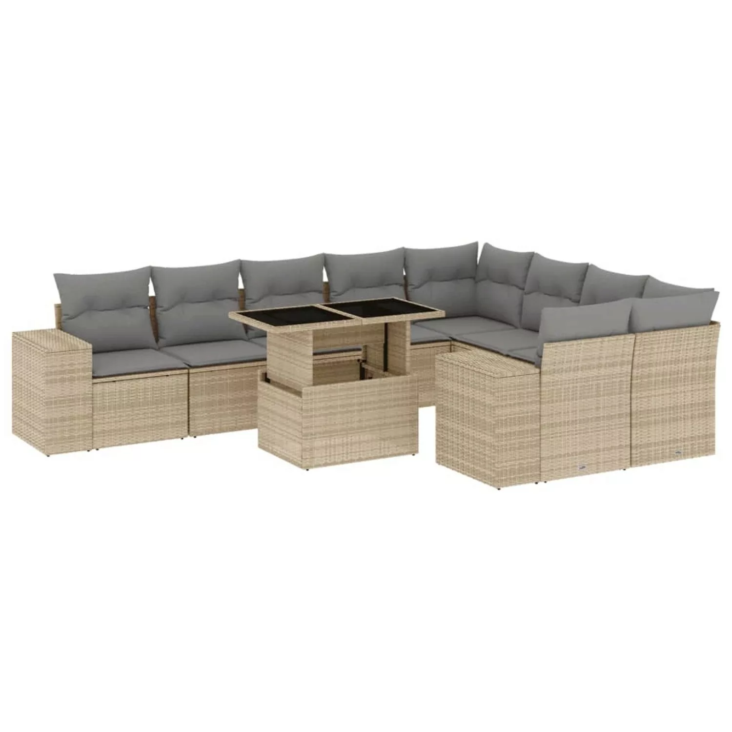 vidaXL 10-tlg Garten-Sofagarnitur mit Kissen Beige Poly Rattan Modell 198 günstig online kaufen