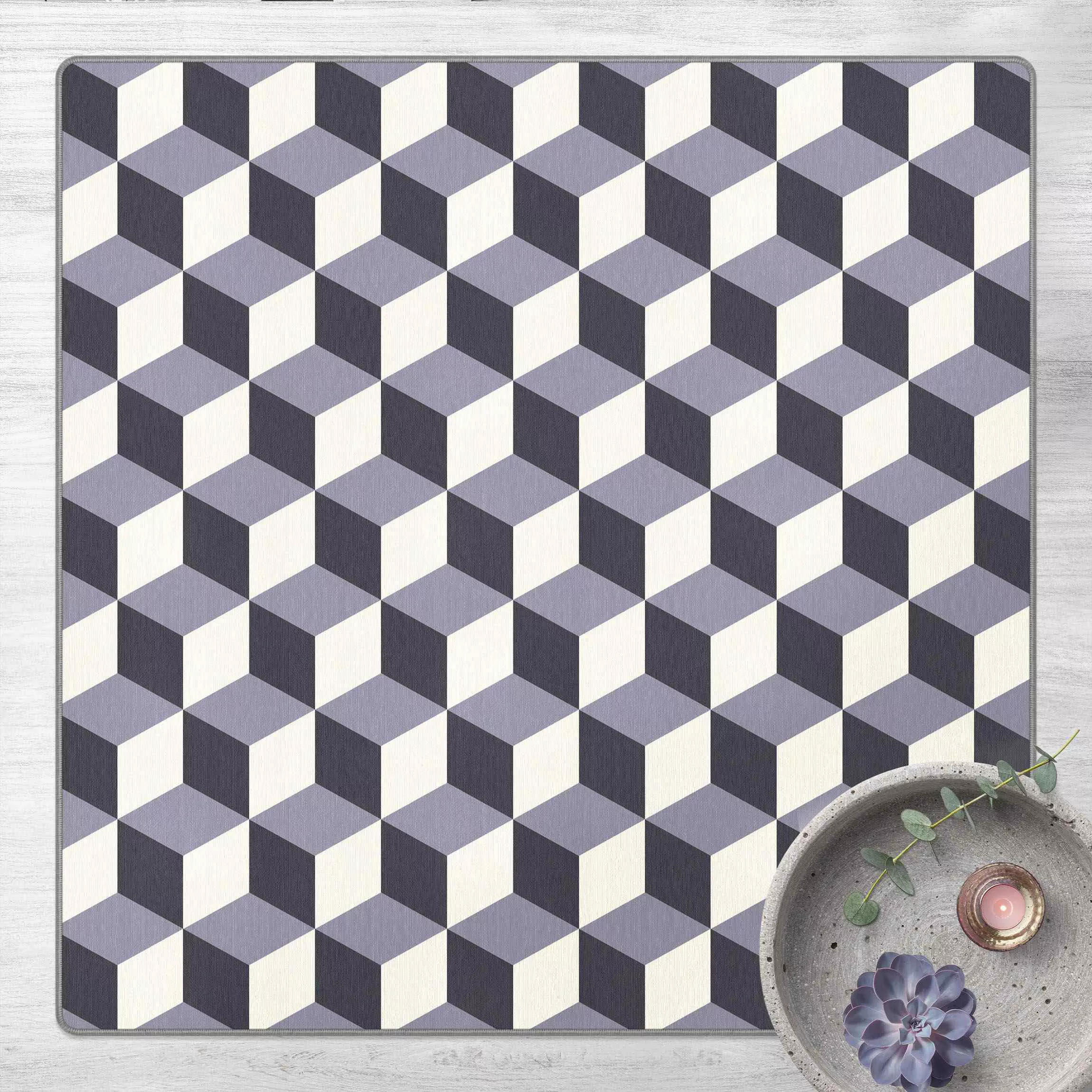 Teppich Geometrischer Fliesenmix Würfel Violett günstig online kaufen