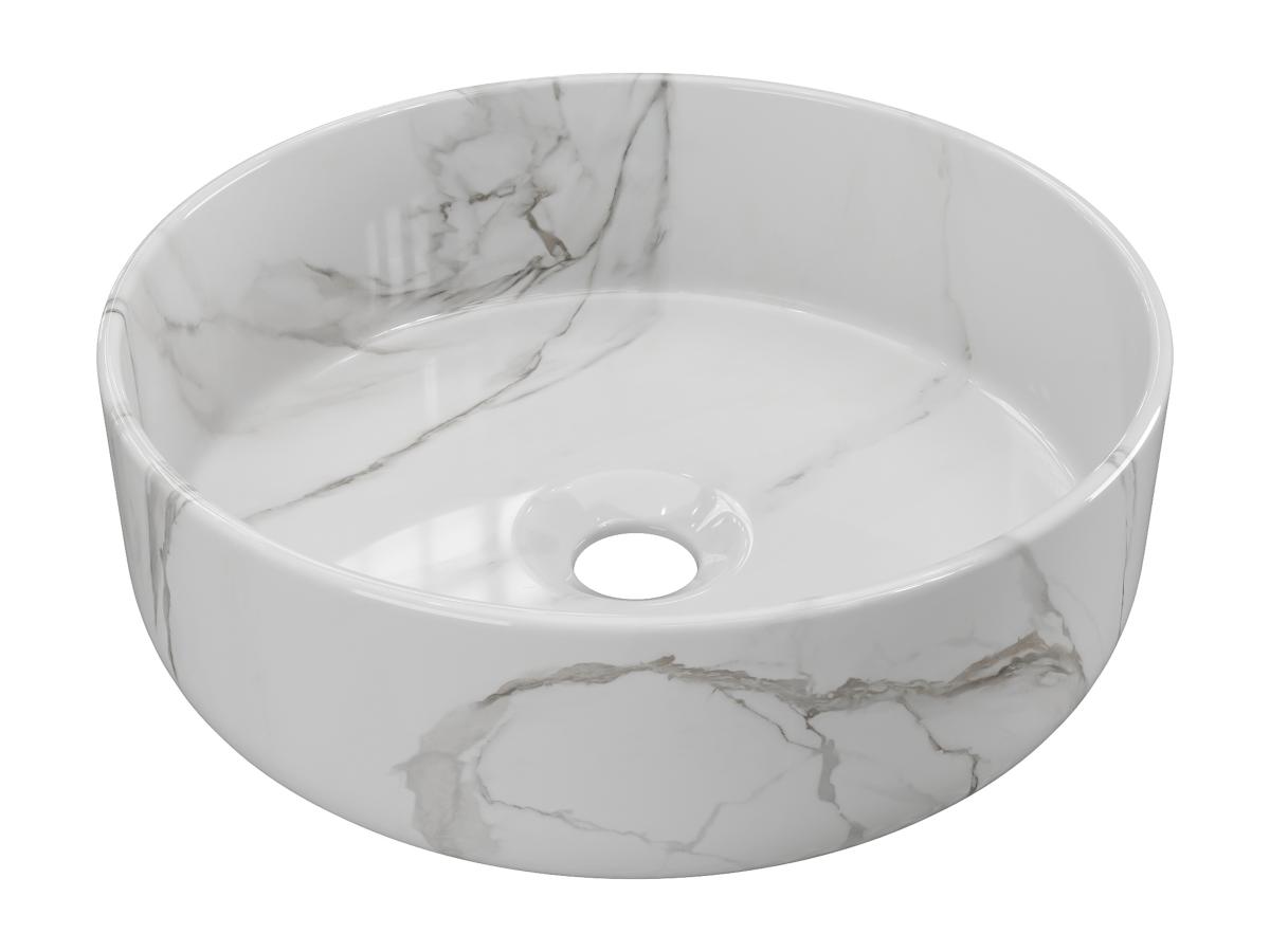 Aufsatzwaschbecken rund - Weiß - Marmor-Optik - Keramik - 36 cm - VIAMARBA günstig online kaufen