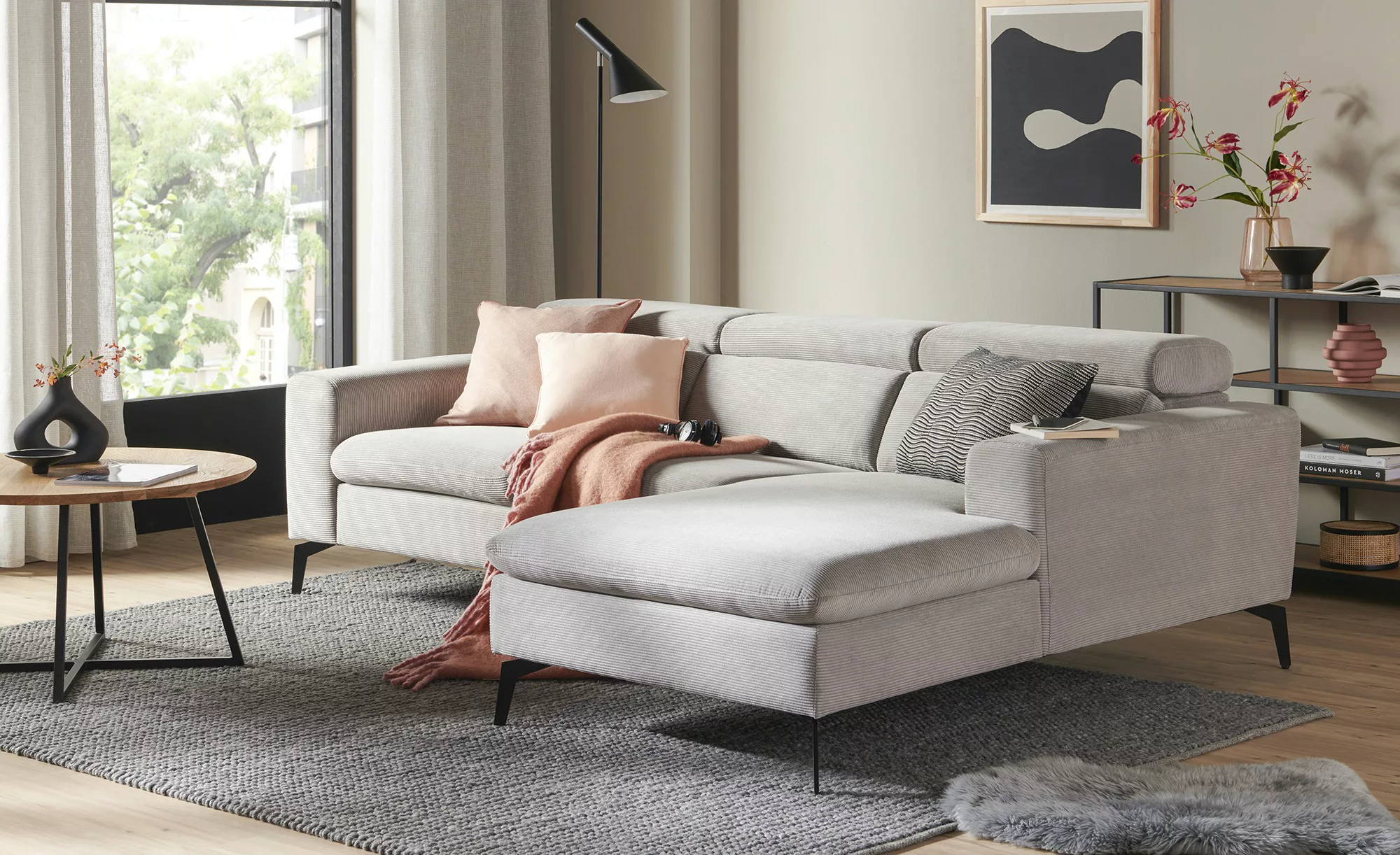 Ecksofa in Cordstoff Liselotta  ¦ grau ¦ Maße (cm): B: 247 H: 75 T: 178.0 P günstig online kaufen