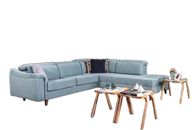 JVmoebel Ecksofa Blaues Ecksofa L-Form Wohnzimmer Polster Designer Holzgest günstig online kaufen