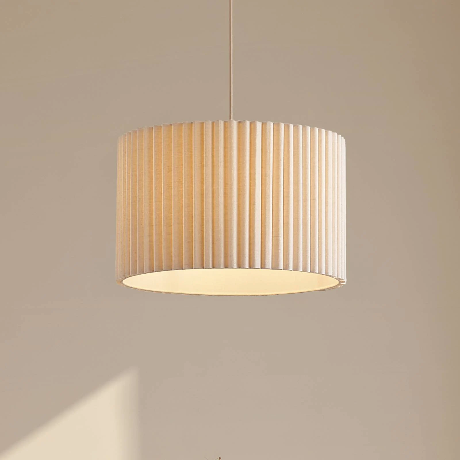 Lindby Hängeleuchte Libbie, Ø 45 cm, Leinen, cremefarben günstig online kaufen