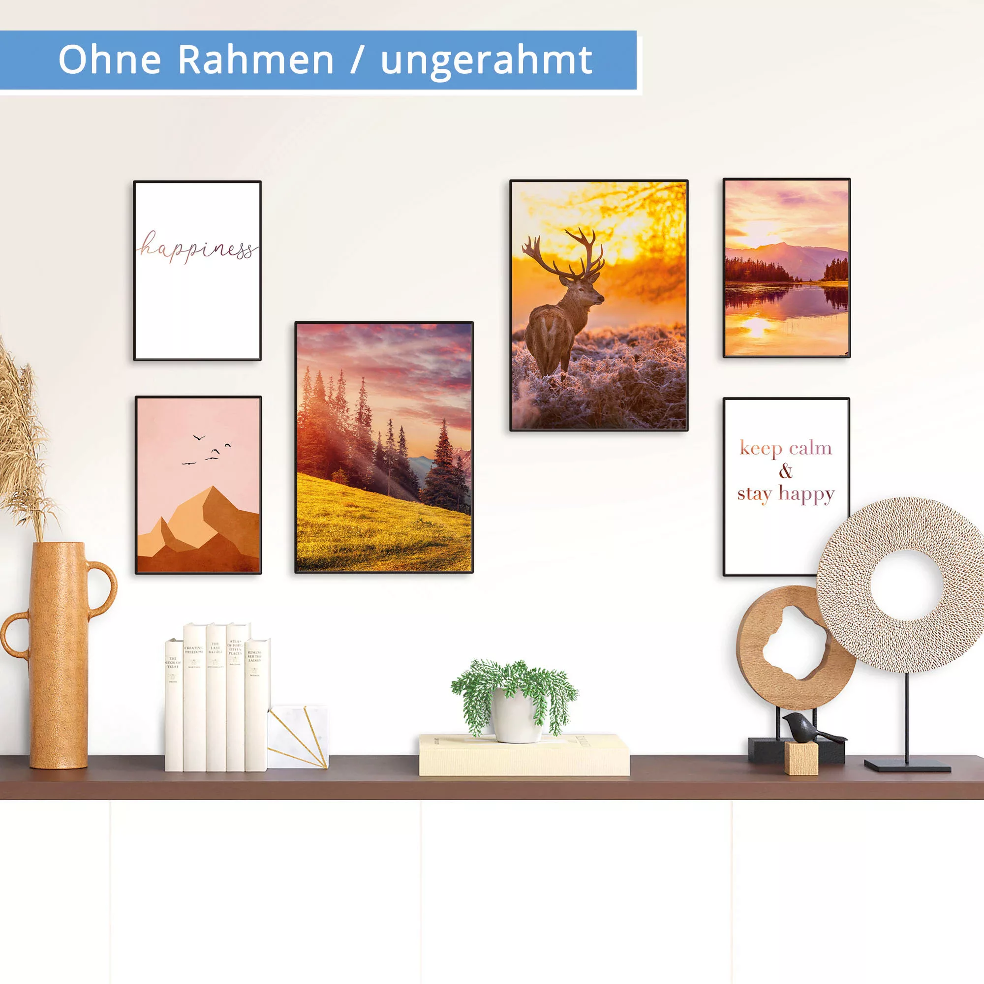 Artland Poster "Natur im Sonnenuntergang", Berge & Alpenbilder, (Set, 6 St. günstig online kaufen
