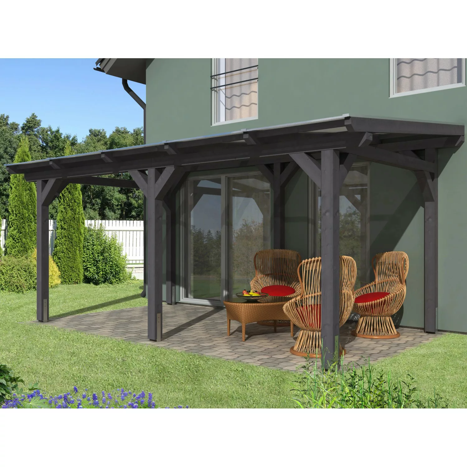 Skan Holz Terrassenüberdachung Siena 541 x 400 cm Leimholz Schiefergrau günstig online kaufen