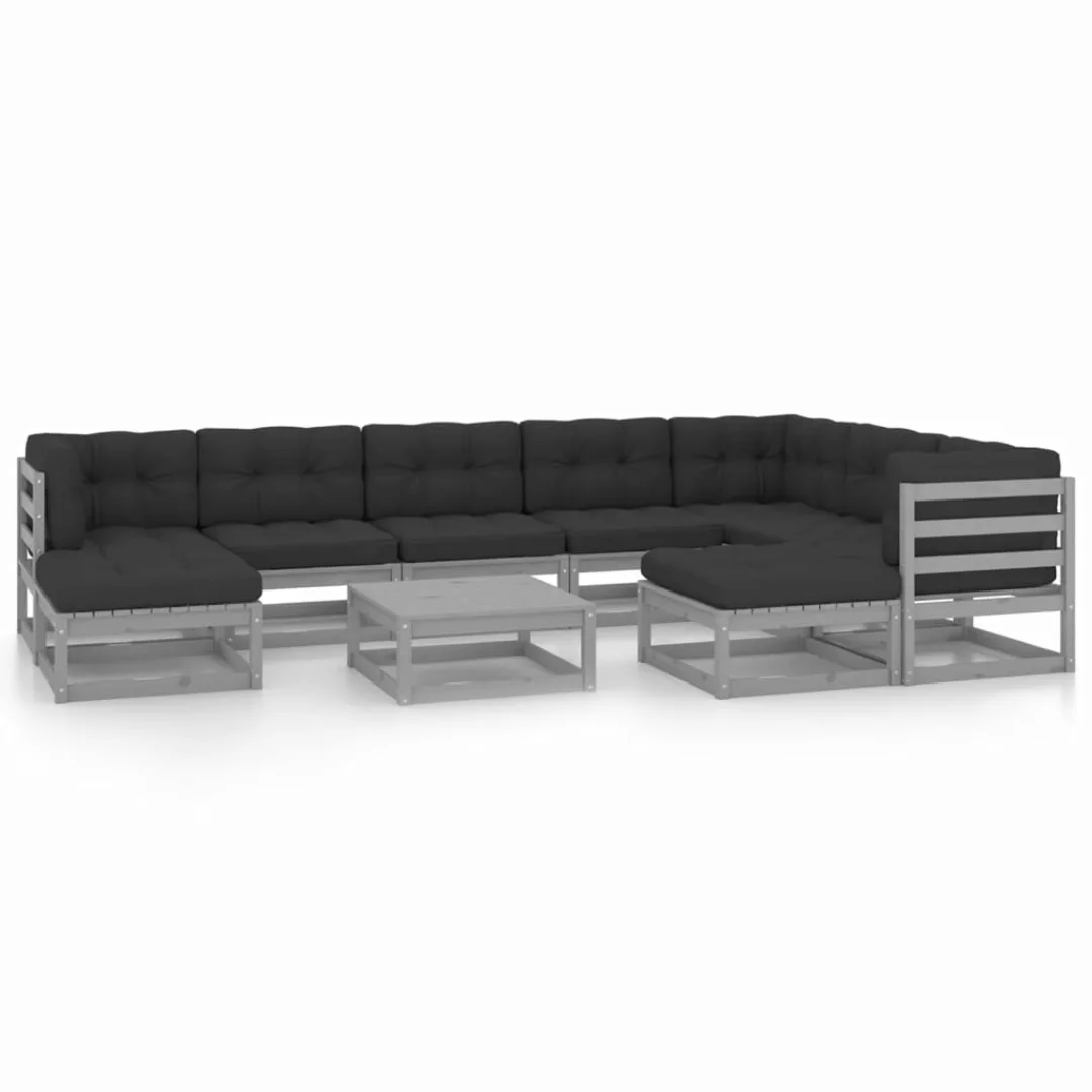 10-tlg. Garten-lounge-set Mit Kissen Grau Kiefer Massivholz günstig online kaufen