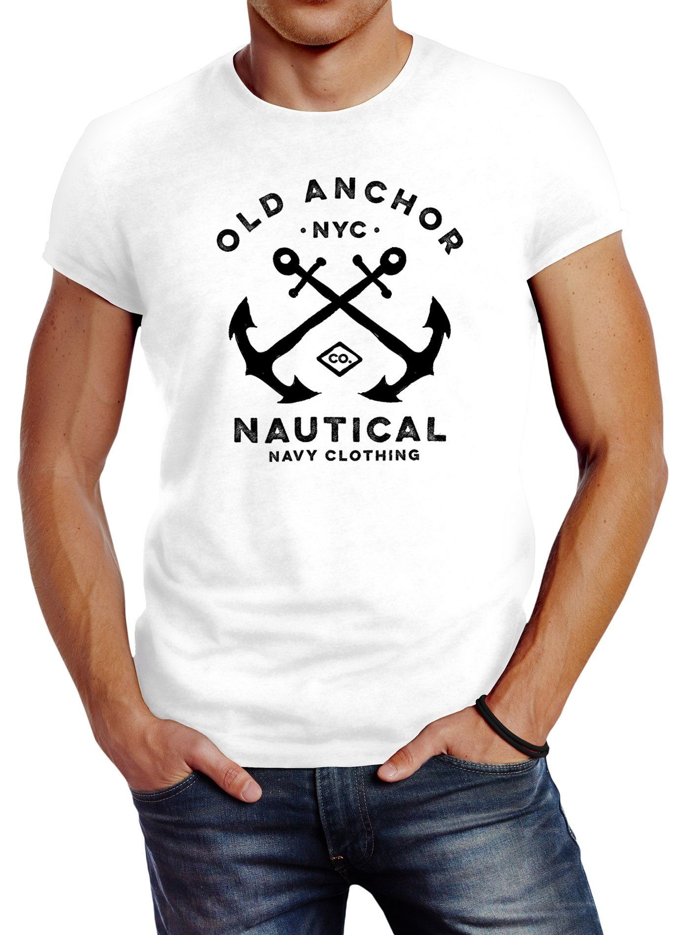 Neverless Print-Shirt Herren T-Shirt gekreuzte Anker günstig online kaufen