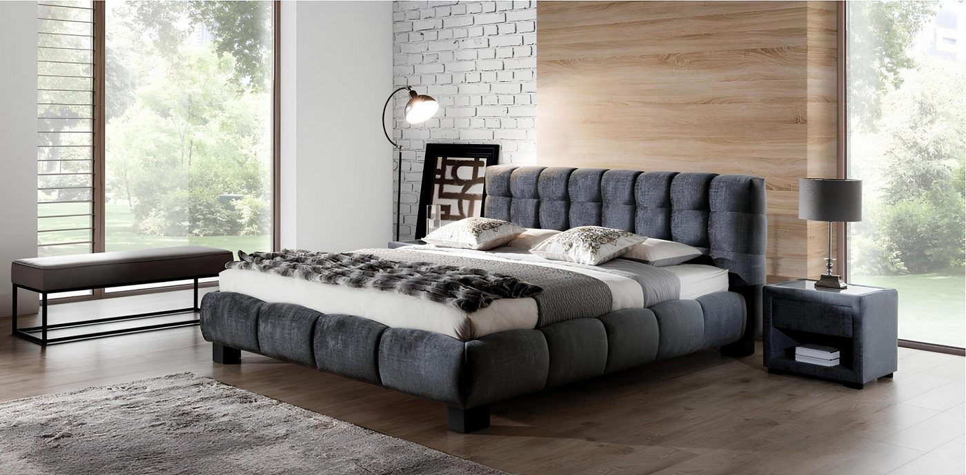 Xlmoebel Bett Graues Bett aus Samt für Schlafzimmer in 160x200cm mit Polste günstig online kaufen