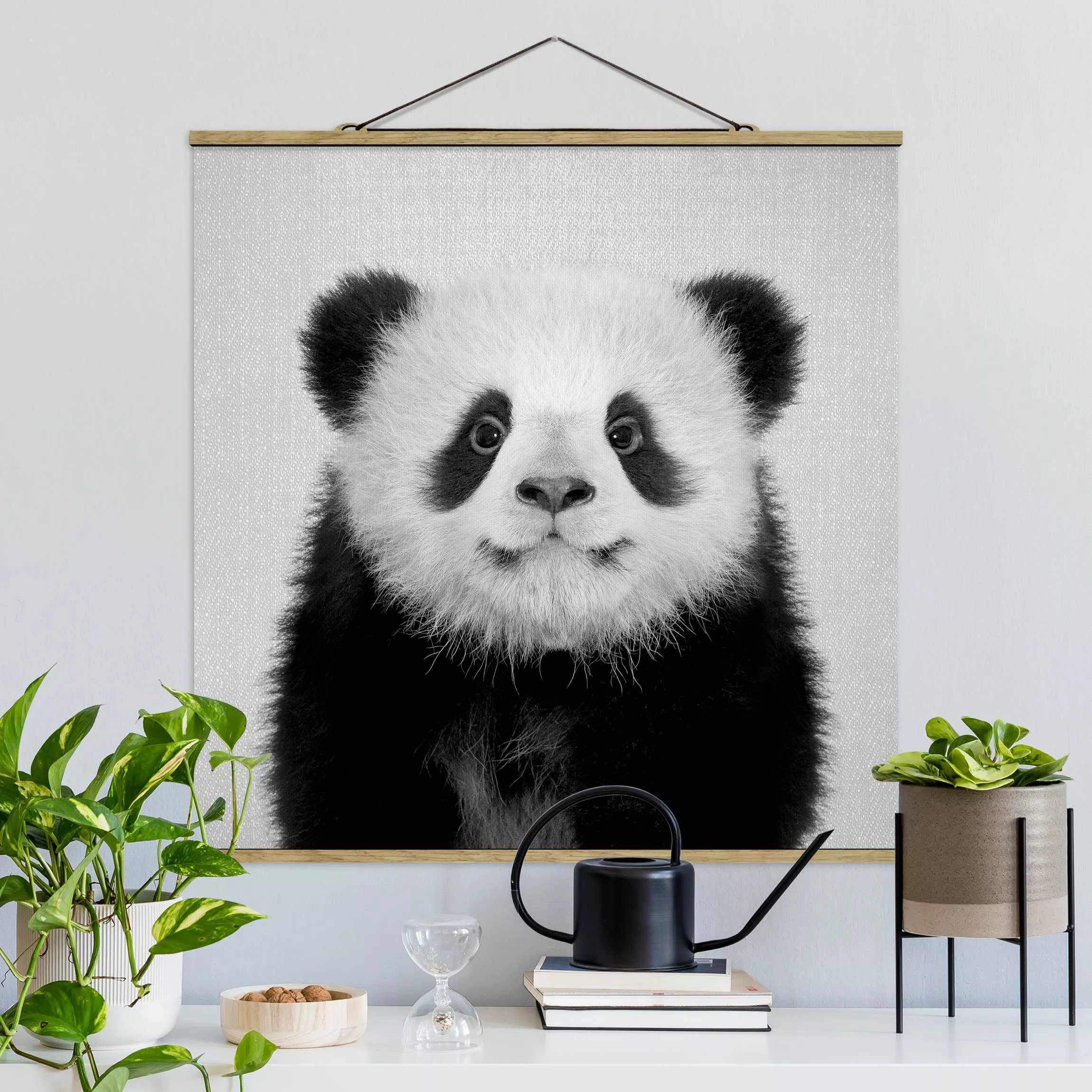 Stoffbild mit Posterleisten Baby Panda Prian Schwarz Weiß günstig online kaufen