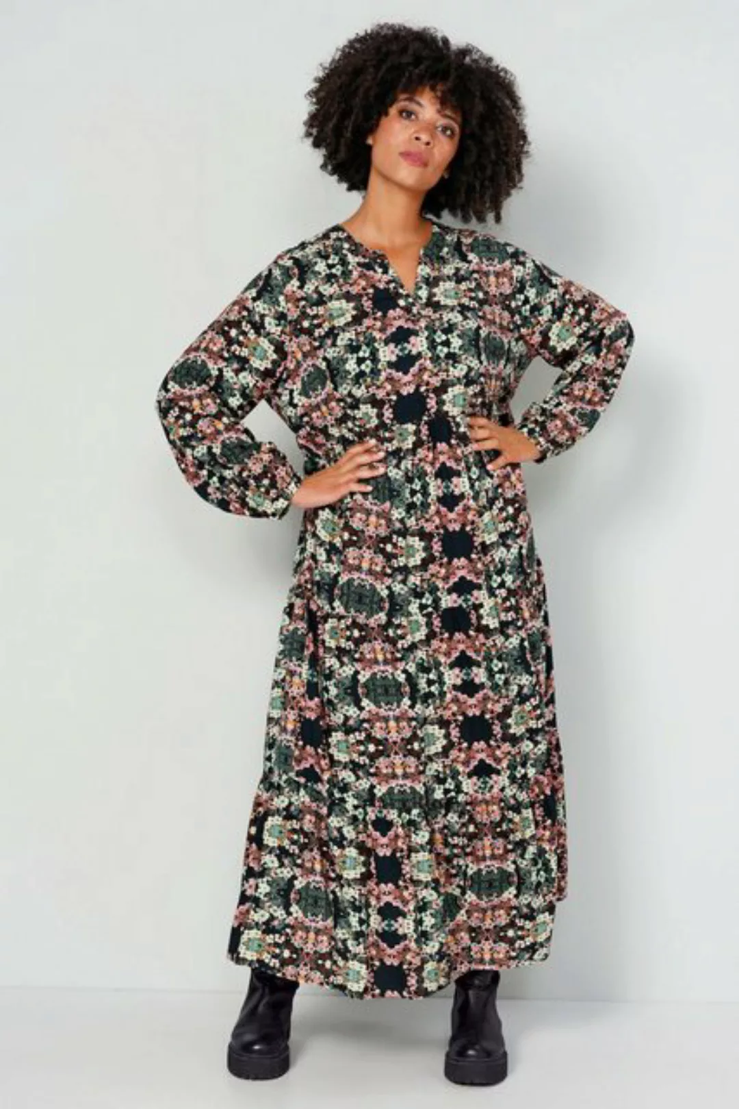 Angel of Style Sommerkleid Maxikleid A-Line Blumenmuster Tunika-Ausschnitt günstig online kaufen