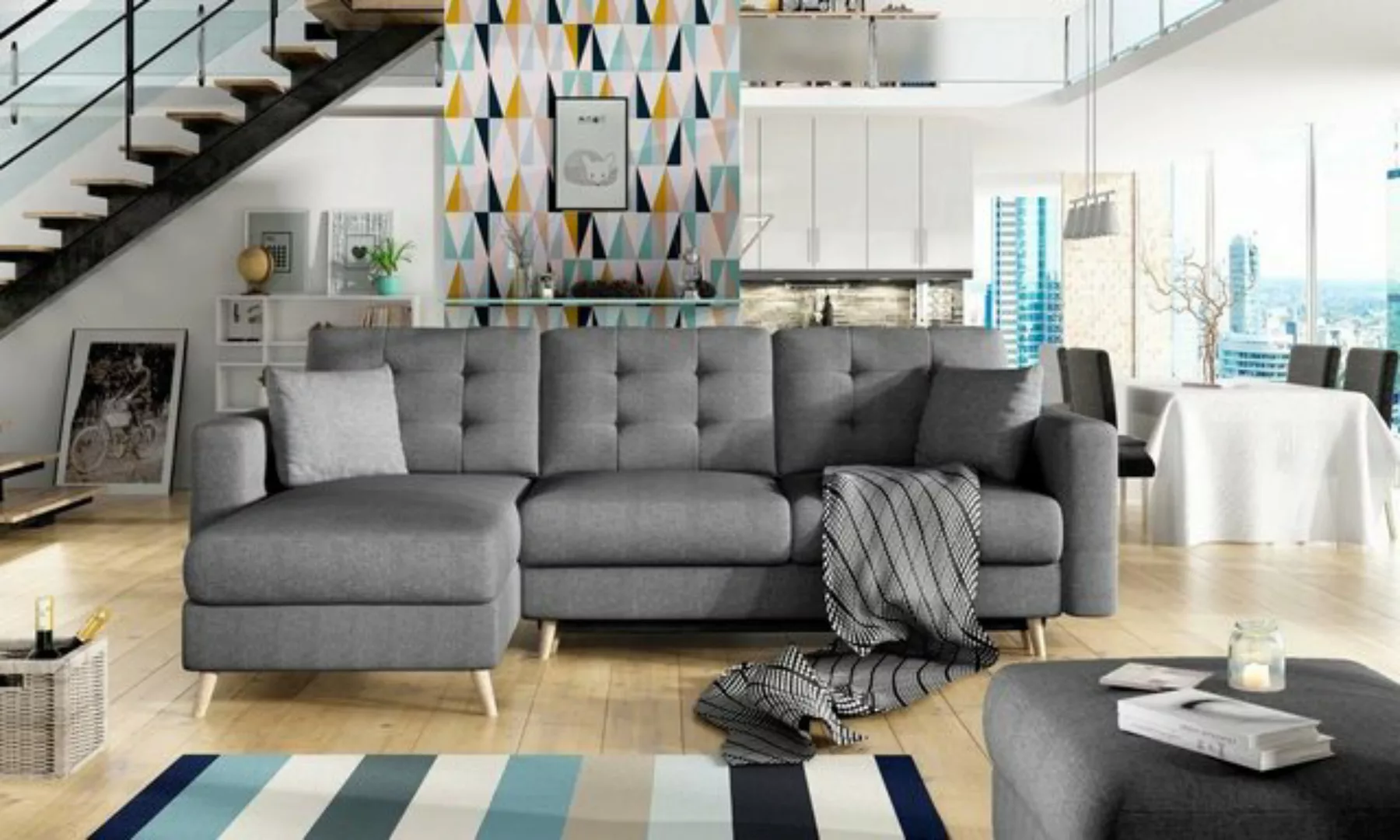JVmoebel Ecksofa, Schlafsofa Sofa Polster Wohnzimmer Textil Ecksofa Couch S günstig online kaufen