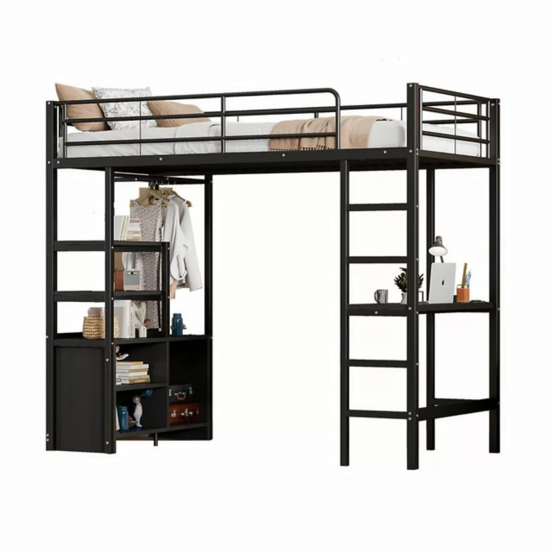 Odikalo Hochbett Jugendbett Schreibtisch Regale Lagerschrank 90*200cm Ohne günstig online kaufen