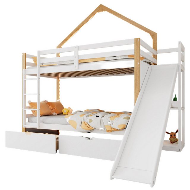 TavilaEcon Etagenbett Hausbett Holzbett Kinderbett Jugendbett mit Dach und günstig online kaufen