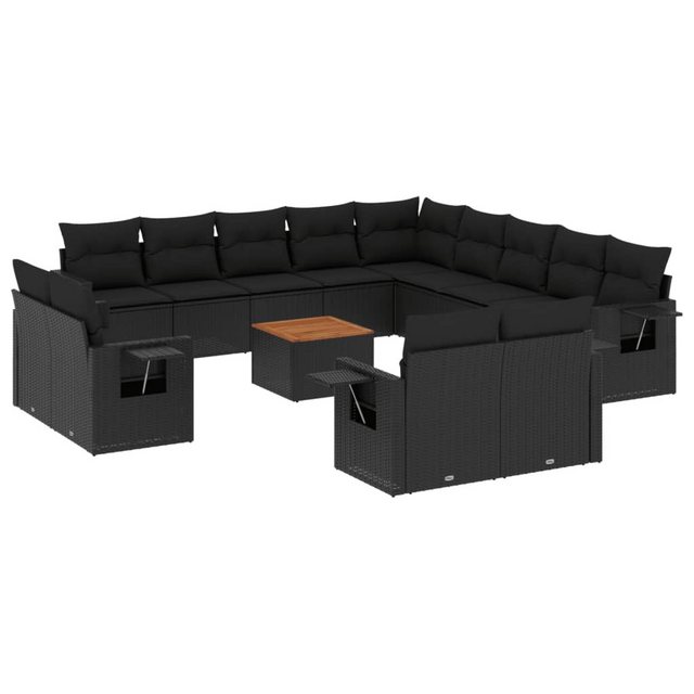 vidaXL Sofaelement 14-tlg. Garten-Sofagarnitur mit Kissen Schwarz Poly Ratt günstig online kaufen