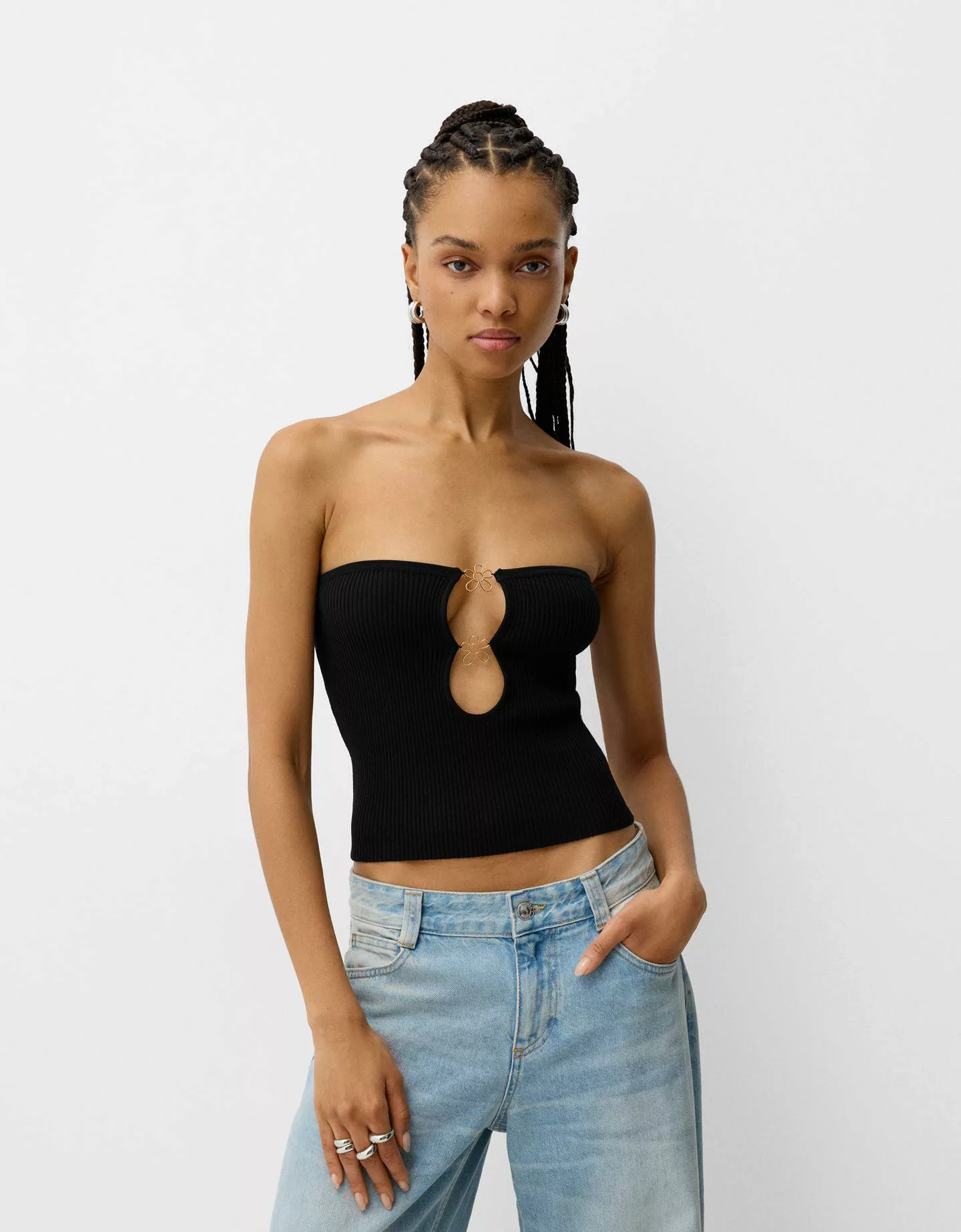 Bershka Bandeau-Top Mit Strass Damen M Schwarz günstig online kaufen