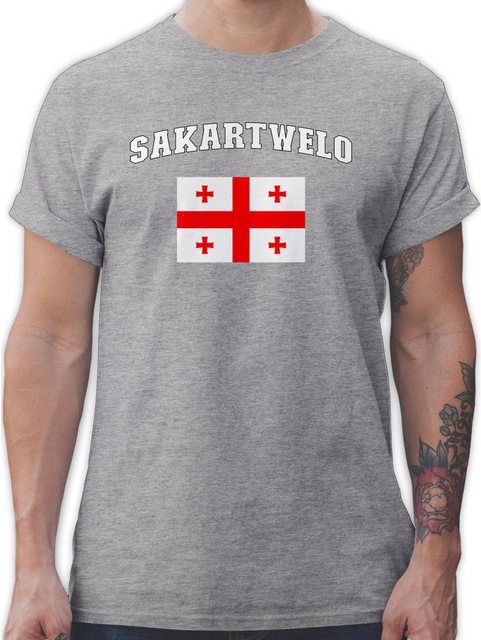 Shirtracer T-Shirt Sakartwelo Schriftzug mit Flagge, Sakartvelo, Georgia, G günstig online kaufen