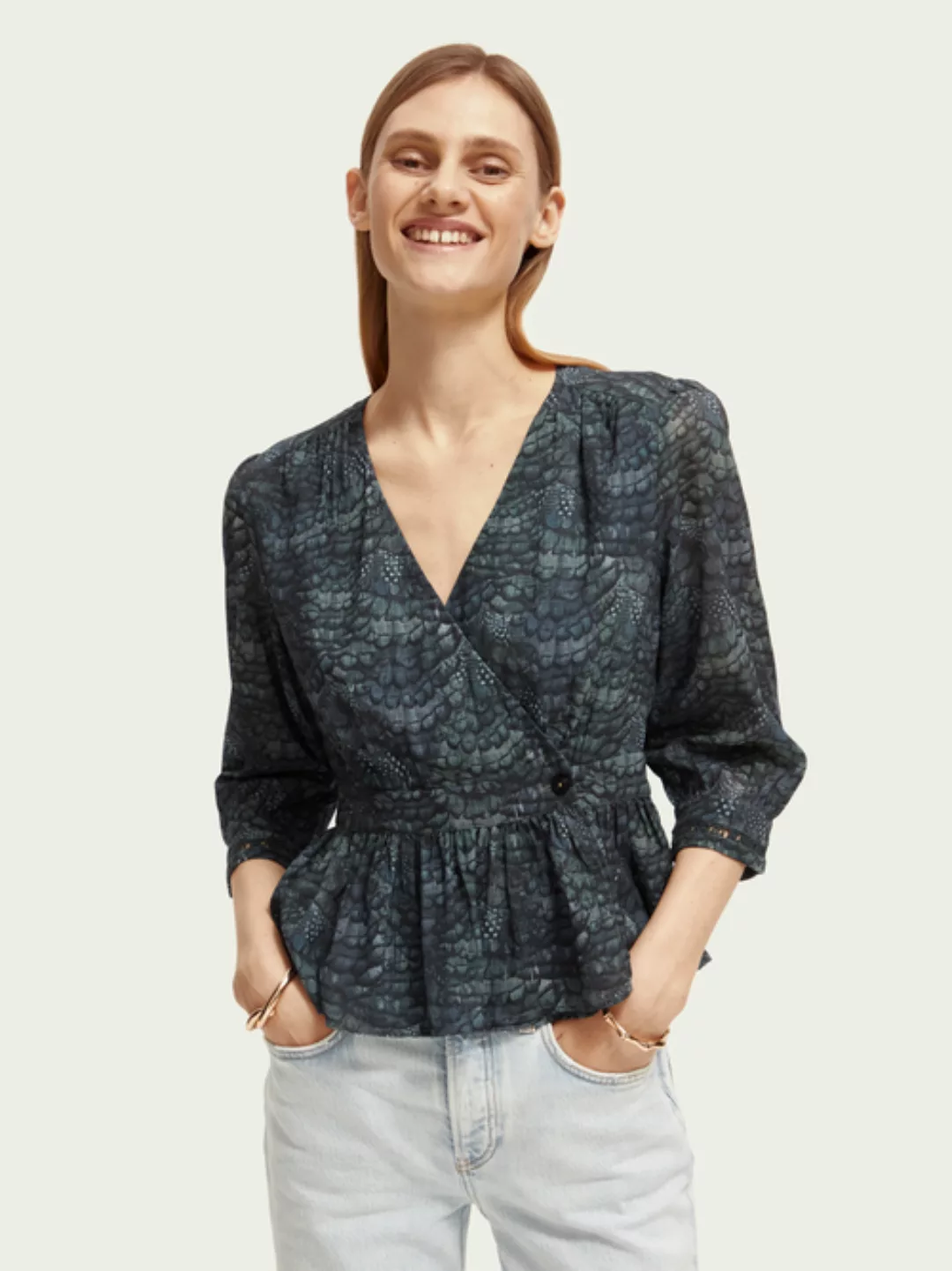 V-neck buttoned wrap blouse günstig online kaufen