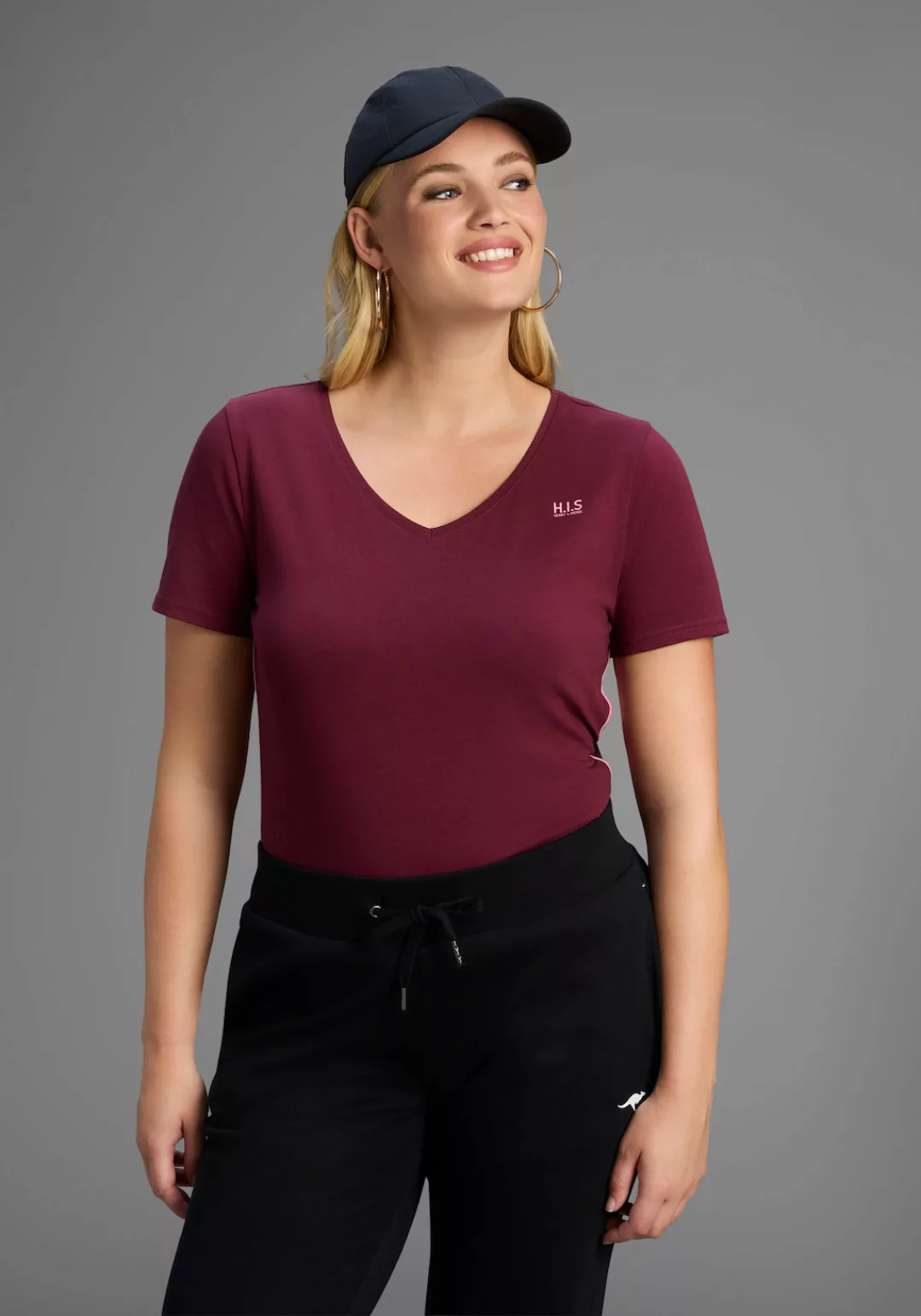 H.I.S T-Shirt, Kurzarm, figurfreundlicher Schnitt, unifarben, V-Ausschnitt günstig online kaufen
