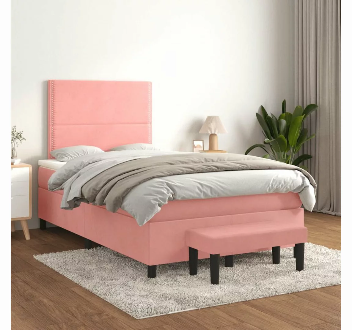 vidaXL Boxspringbett Boxspringbett mit Matratze Rosa 120x200 cm Samt Bett B günstig online kaufen