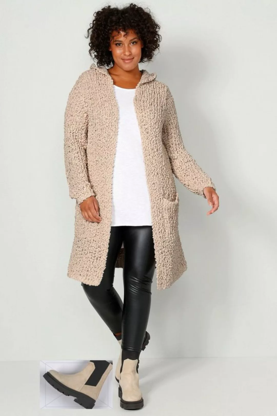 Angel of Style Strickjacke Long-Strickjacke Straight Fit Bouclé-Strick Kapu günstig online kaufen