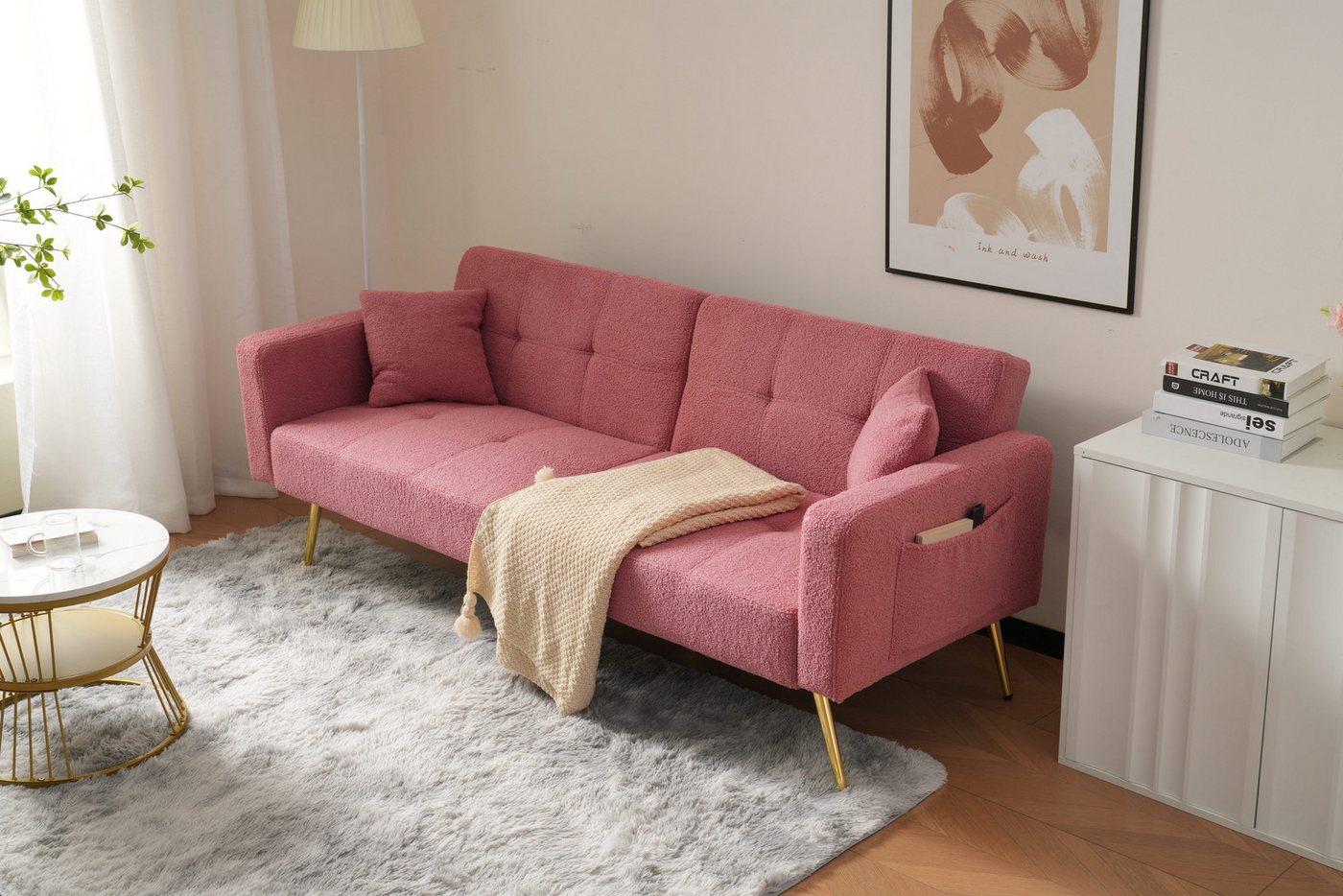 HAUSS SPLOE Schlafsofa mit Bettfunktion, verstellbarem Winkel, Kissen, gold günstig online kaufen