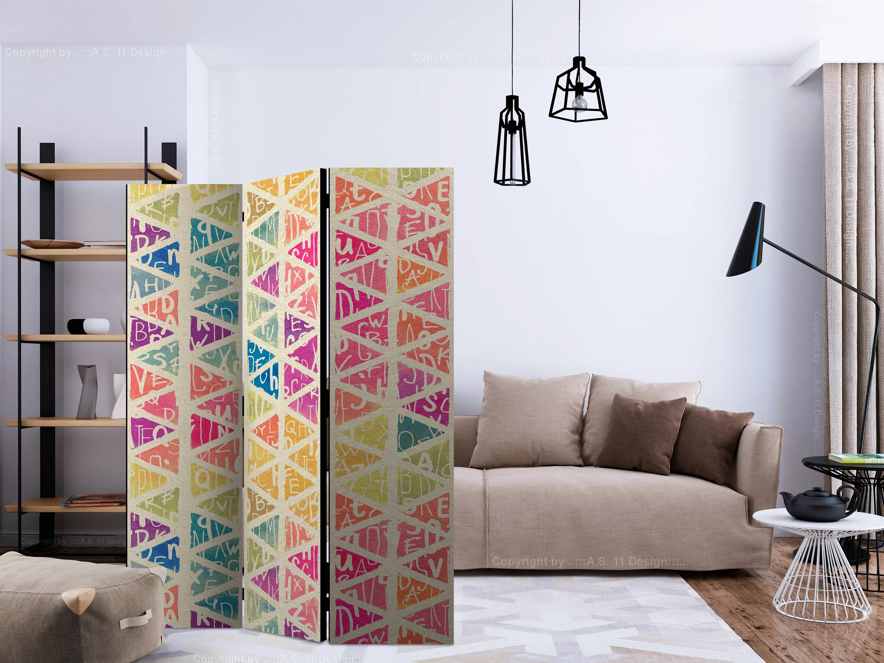 3-teiliges Paravent - Letters Nad Triangles [room Dividers] günstig online kaufen